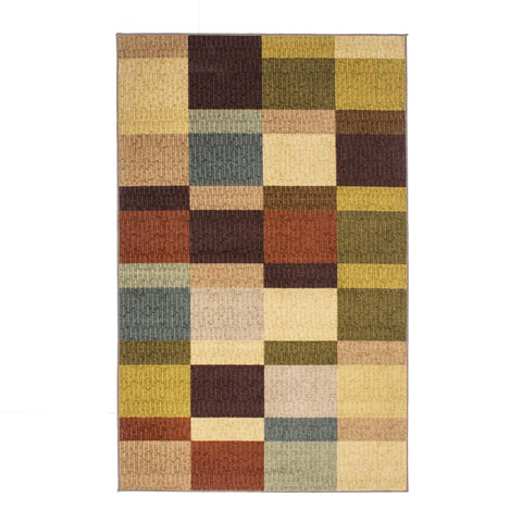 Brown Green Blue Checkered Pattern Rug