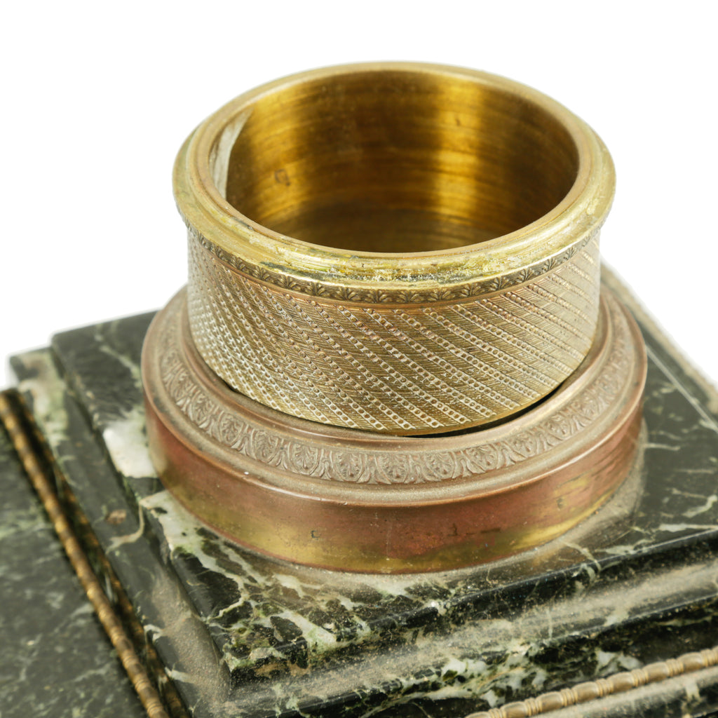 Dark Green Marble and Brass Double Inkwell Stand