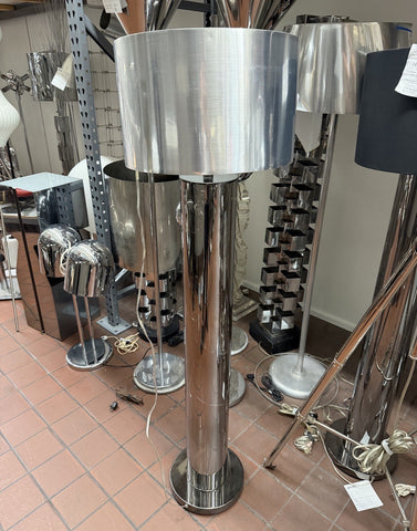 Polished Chrome and Brushed Silver Cylindrical Floor Lamp