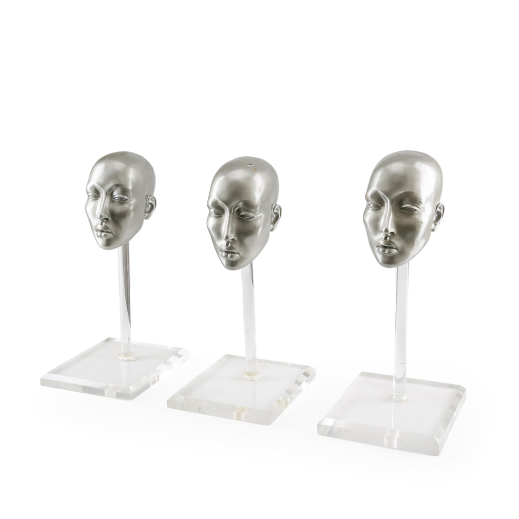 Silver Stylized Mannequin Heads on Acrylic Stands