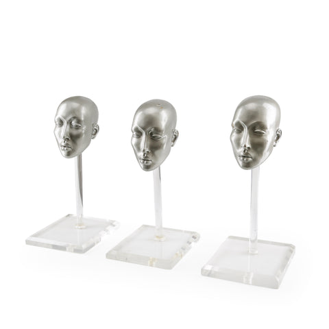 Silver Stylized Mannequin Heads on Acrylic Stands