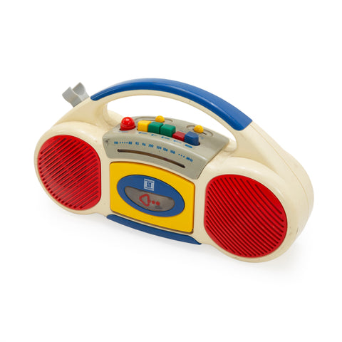 Cream Plastic Kids' Boombox with Colorful Buttons and Cassette Player