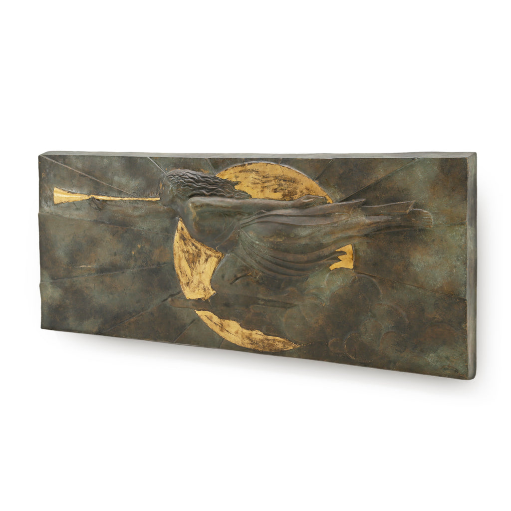 Distressed Bronze & Gold Leaf Art Deco Relief