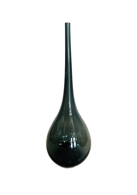 Dark Smoke Green Glass Teardrop Vase