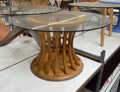 Round Glass Top Wood Dining Table
