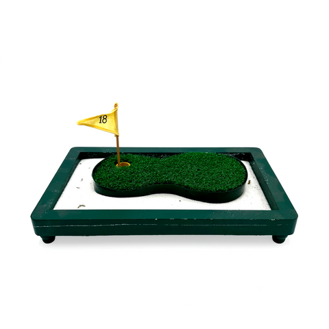 Dark Green Wooden Desktop Golf Putting Green with Gold Flag