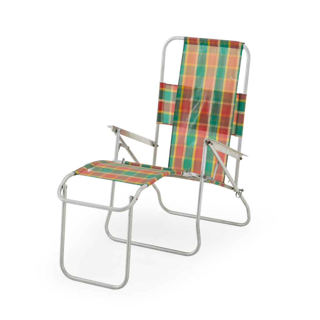 Plaid Fabric and Aluminum Folding Beach/Lawn Chair