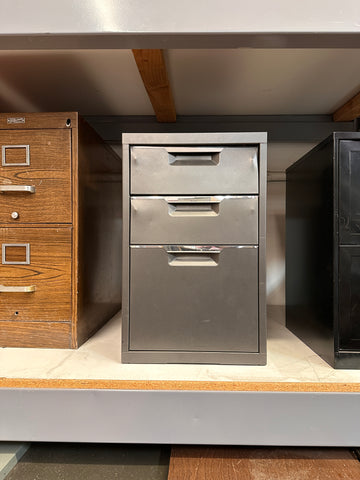 Compact Charcoal Metal 3-Drawer Filing Cabinet with Recessed Handles