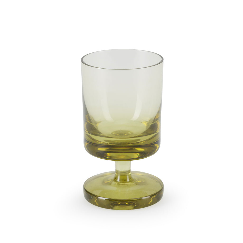 Olive Green Glass Short Stem Goblet