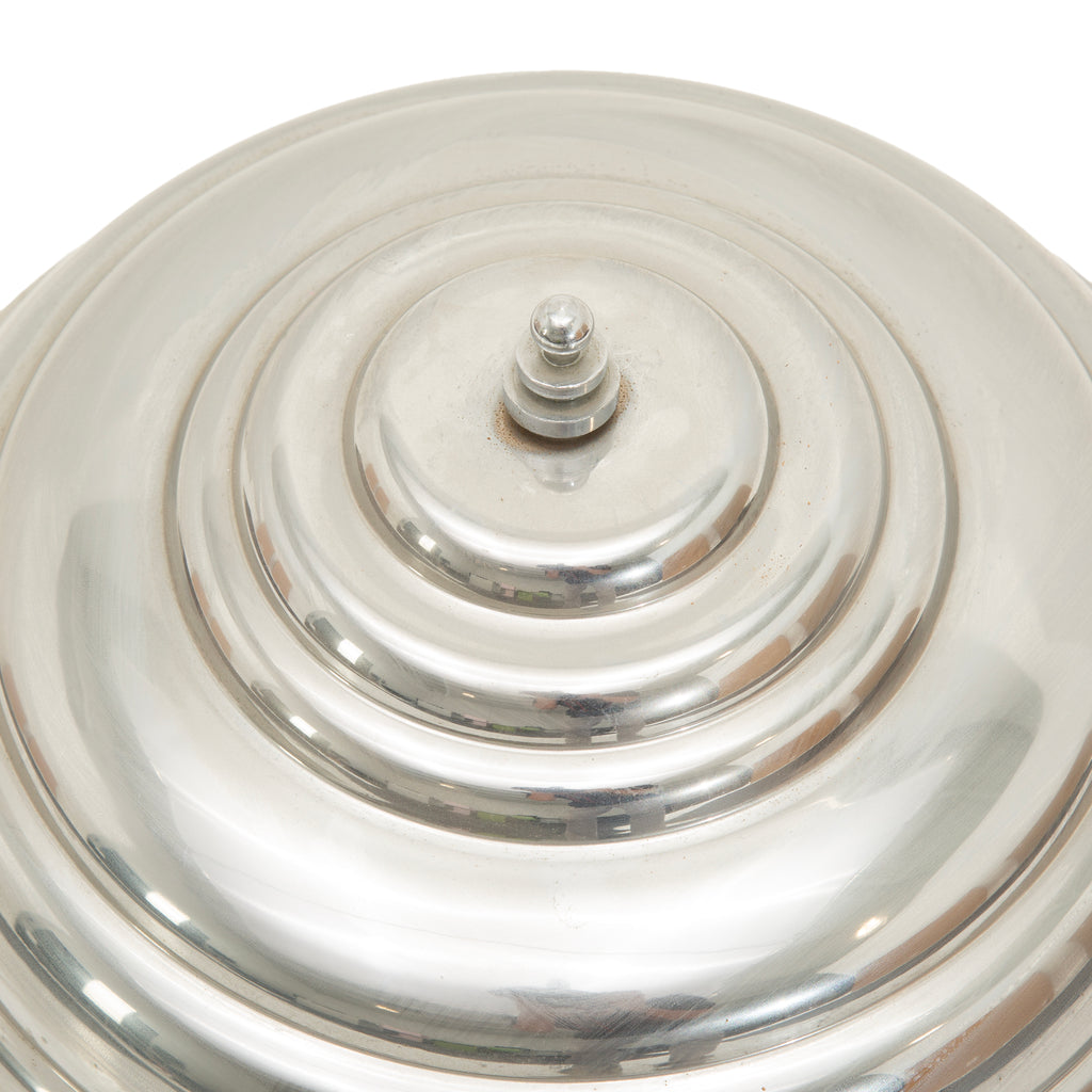 Silver Art Deco Style Ribbed Metal Table Lamp with Concentric Dome Shade