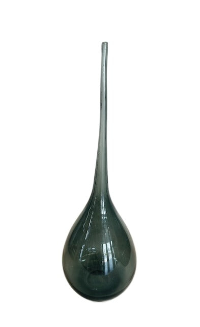 Dark Gray Blown Glass Teardrop Vase with Tall Neck