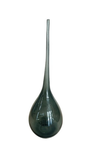 Dark Gray Blown Glass Teardrop Vase with Tall Neck
