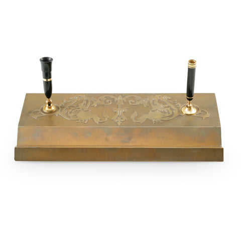 Brass Desk Pen Holder with Black Pen Rests