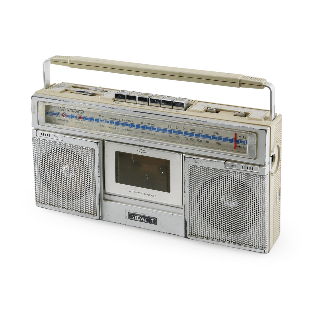 Beige and Silver AM/FM Stereo Cassette Recorder Boombox