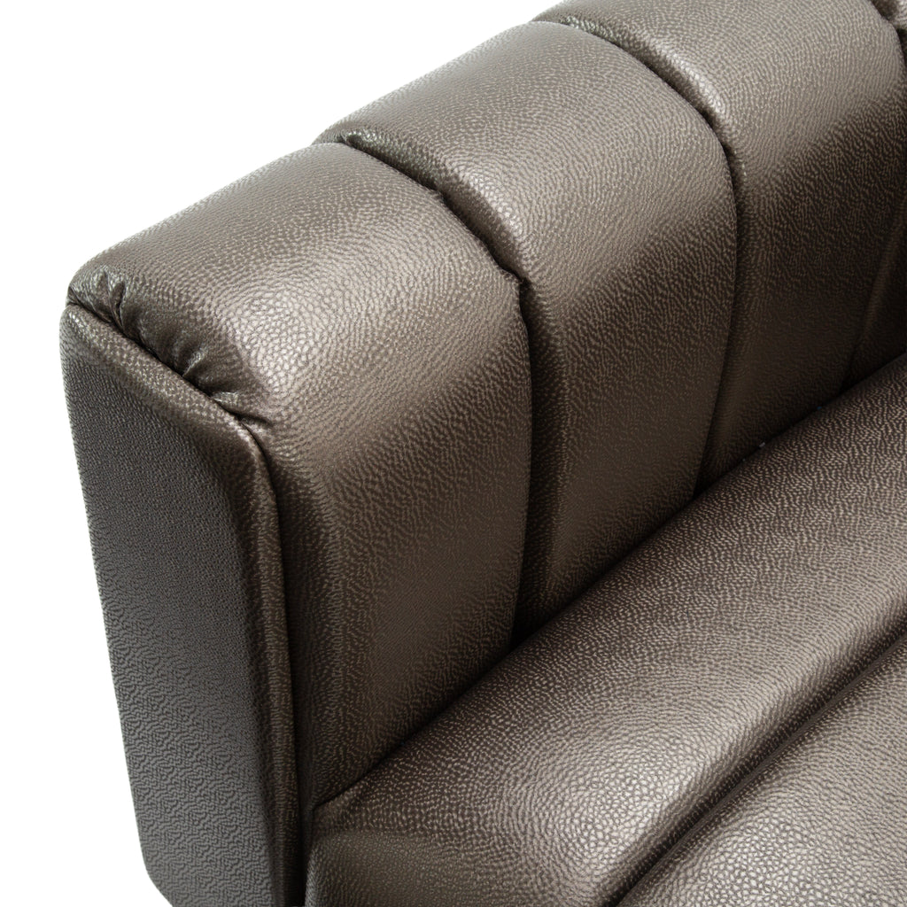 Dark Gray Channel-Tufted Faux Leather Armchair