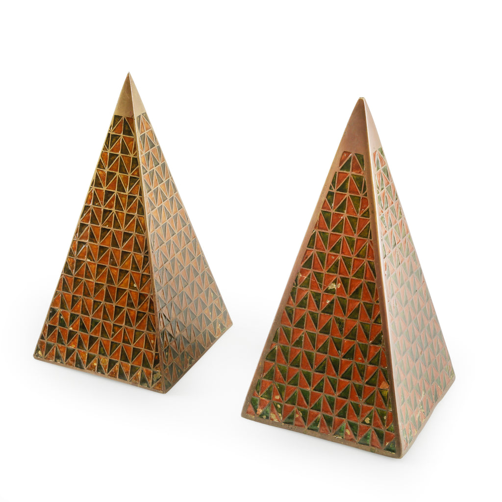 Brass and Enamel Geometric Pyramid