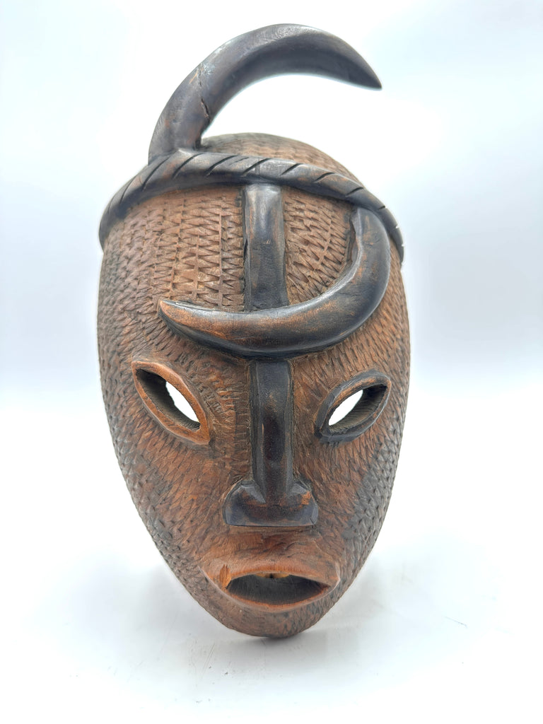 African Tribal Mask with Crescent and Horn