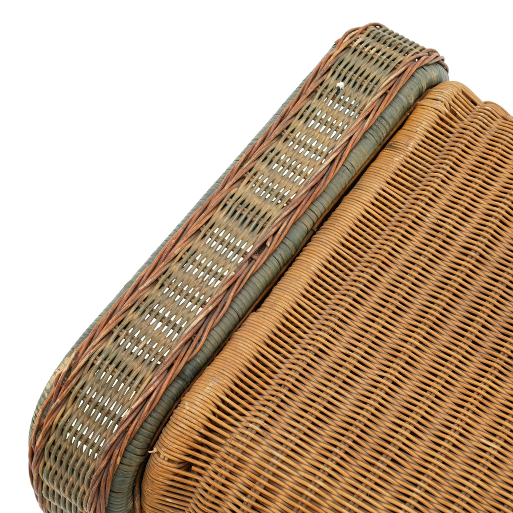 Wicker Storage Bench with Sage Green Accents