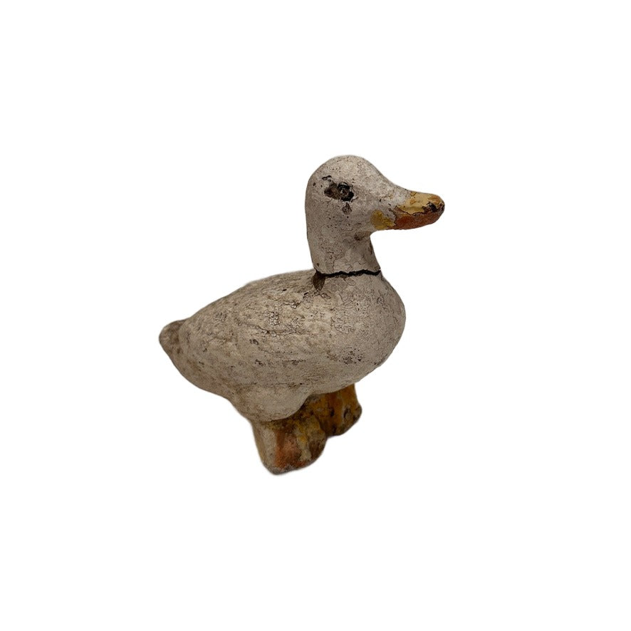 Distressed White Concrete Duck Figurine
