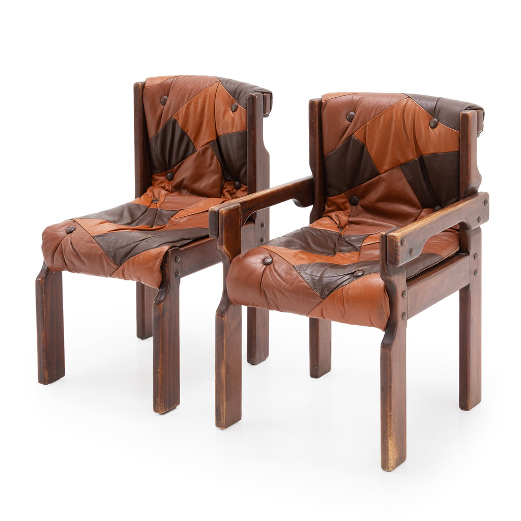 Two-Tone Patchwork Leather Tufted Armchair