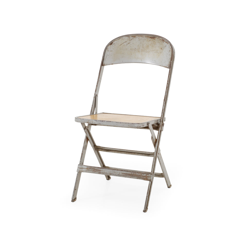 Gray Metal and Beige Wood Folding Chair