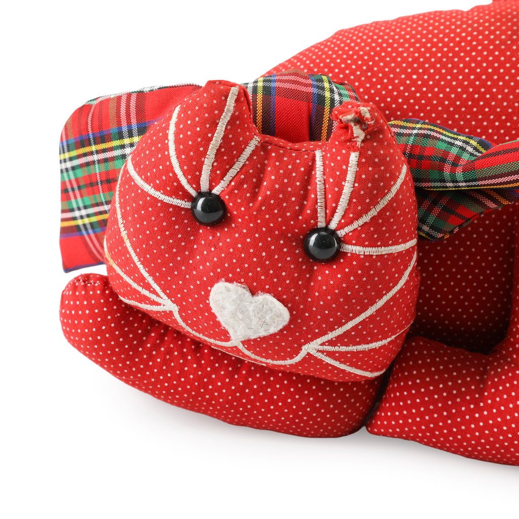 Red Polka Dot Fabric Cat-Shaped Doorstop