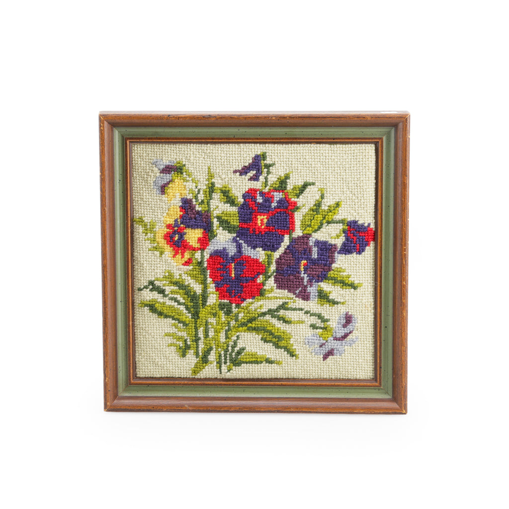 Wood Framed Floral Needlepoint Art