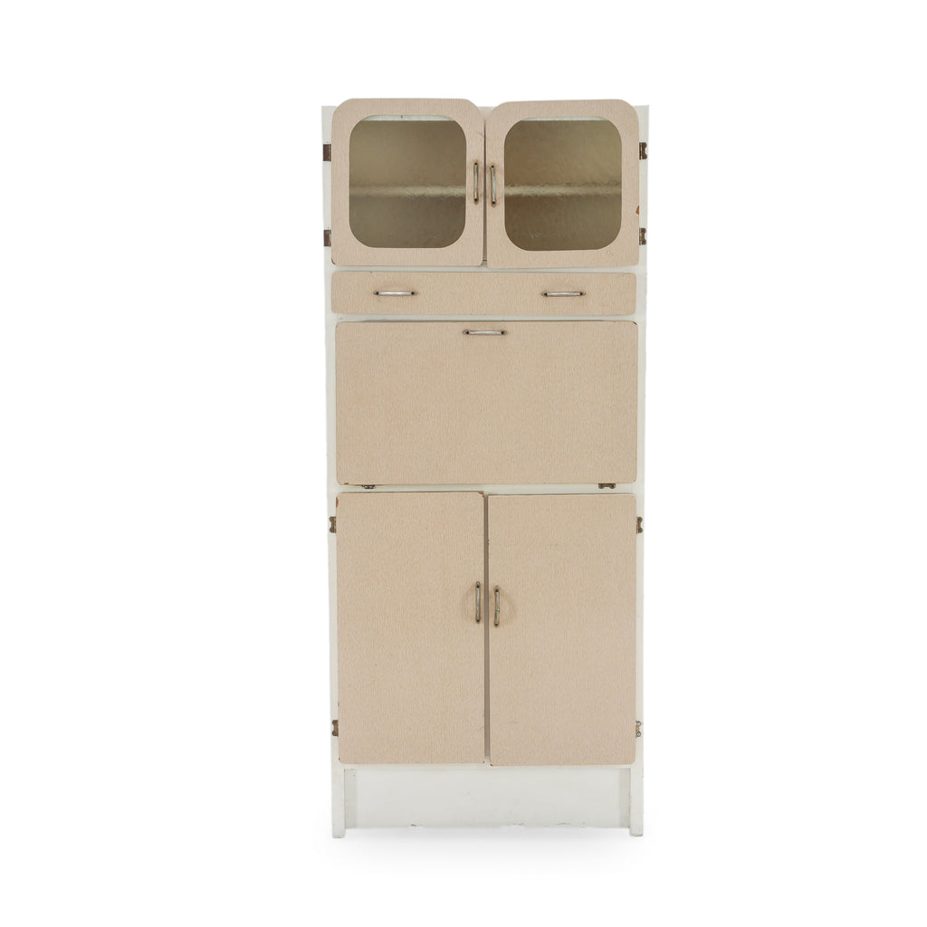 Beige and White Mid-Century Kitchen Hutch