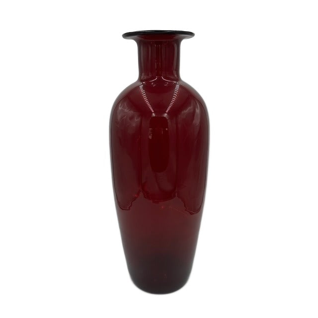 Tall Ruby Red Tapered Glass Vase
