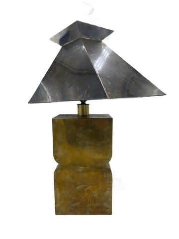Brass and Brushed Steel Geometric Table Lamp