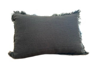 Dark Gray Fringed Linen Blend Throw Pillow