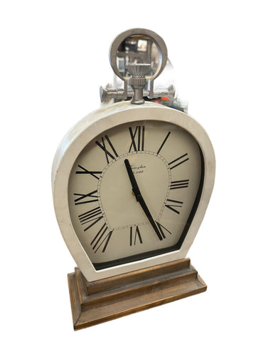Distorted Cream Pocket Watch Style Desk Clock with Wood Base
