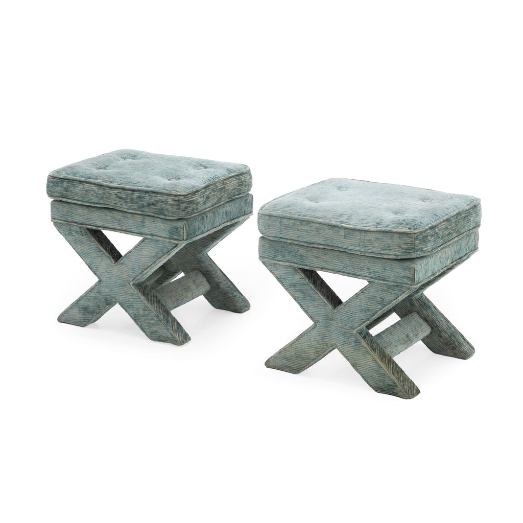 Tufted Teal X-Base Ottomans