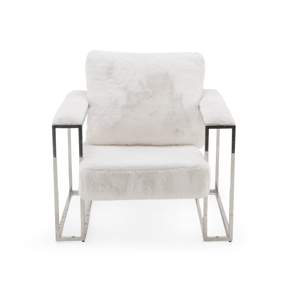 White Boucle Armchair with Chrome Frame
