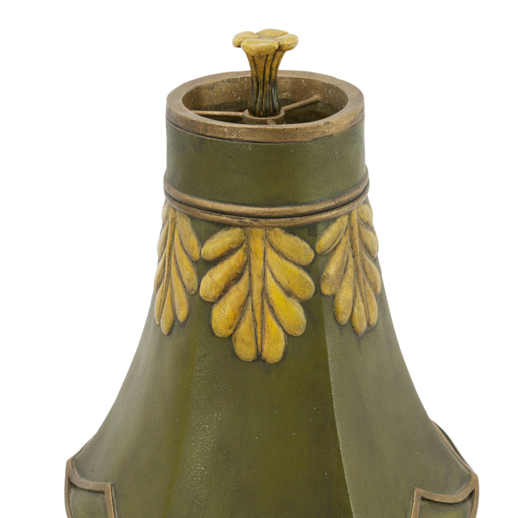 Olive Green & Gold Botanical Metal Table Lamp
