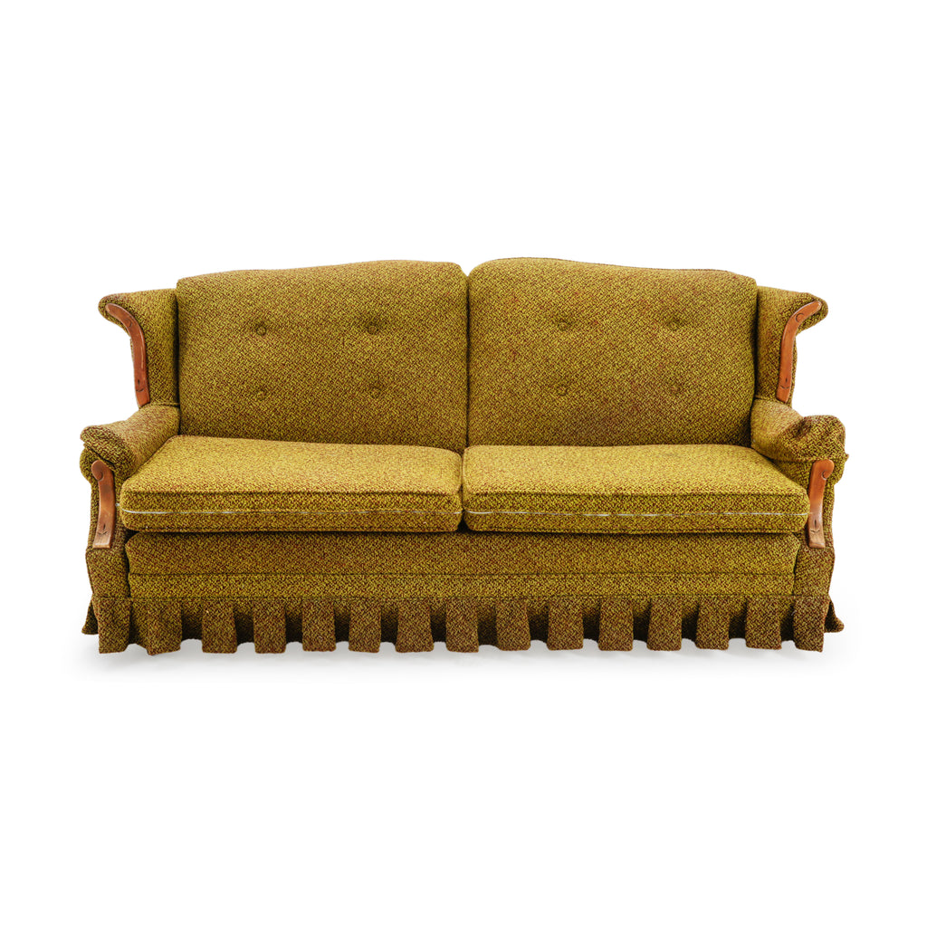 Vintage Olive Green & Brown Tweed Button-Tufted Loveseat Sofa
