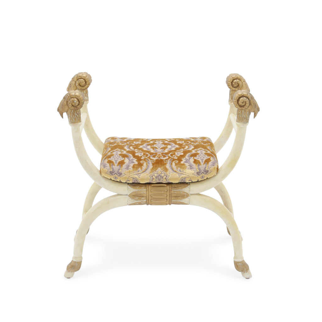 Cream & Gold Wood Curule Bench