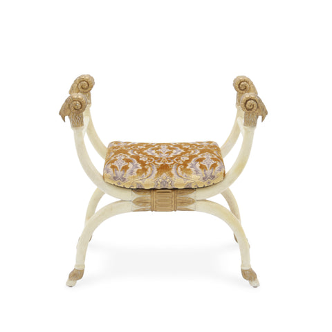 Cream & Gold Wood Curule Bench