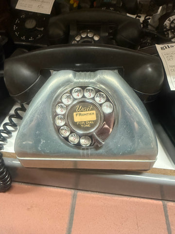 Vintage Gray Rotary Dial Telephone with Black Handset