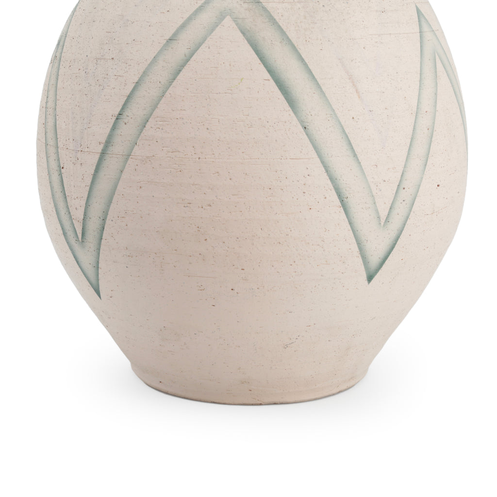 Beige Terracotta Vase with Teal Geometric Pattern