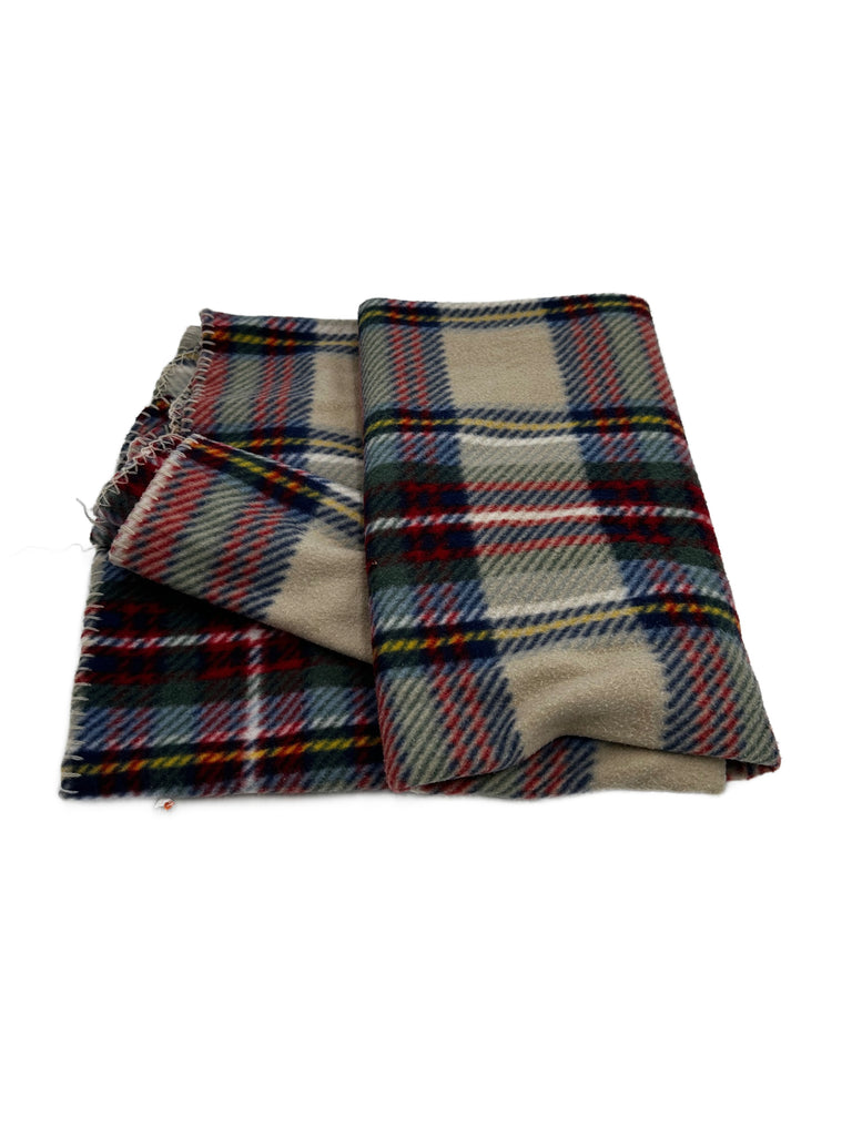 Vintage Beige Plaid Wool Blanket with Blanket Stitch Edge