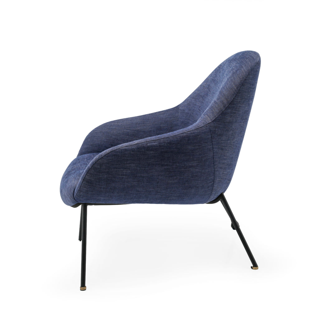 Navy Blue Fabric Mid-Century Modern Accent Chair