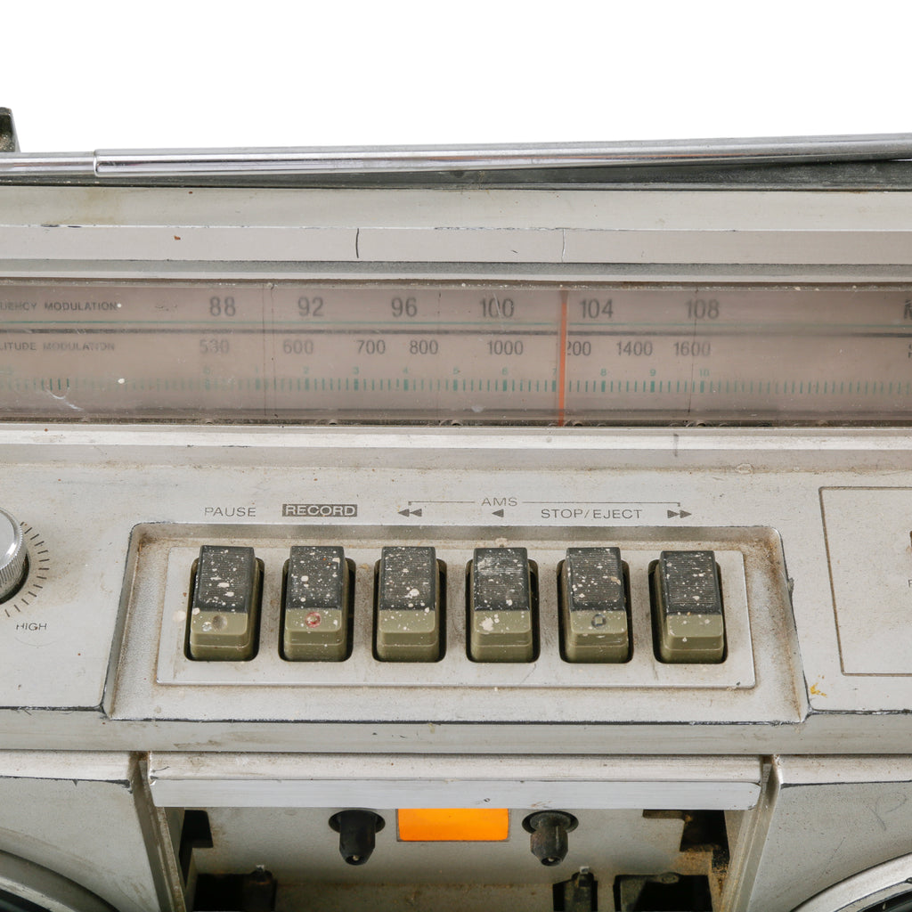 Silver Plastic and Metal Boombox with FM/AM Radio and Cassette Recorder