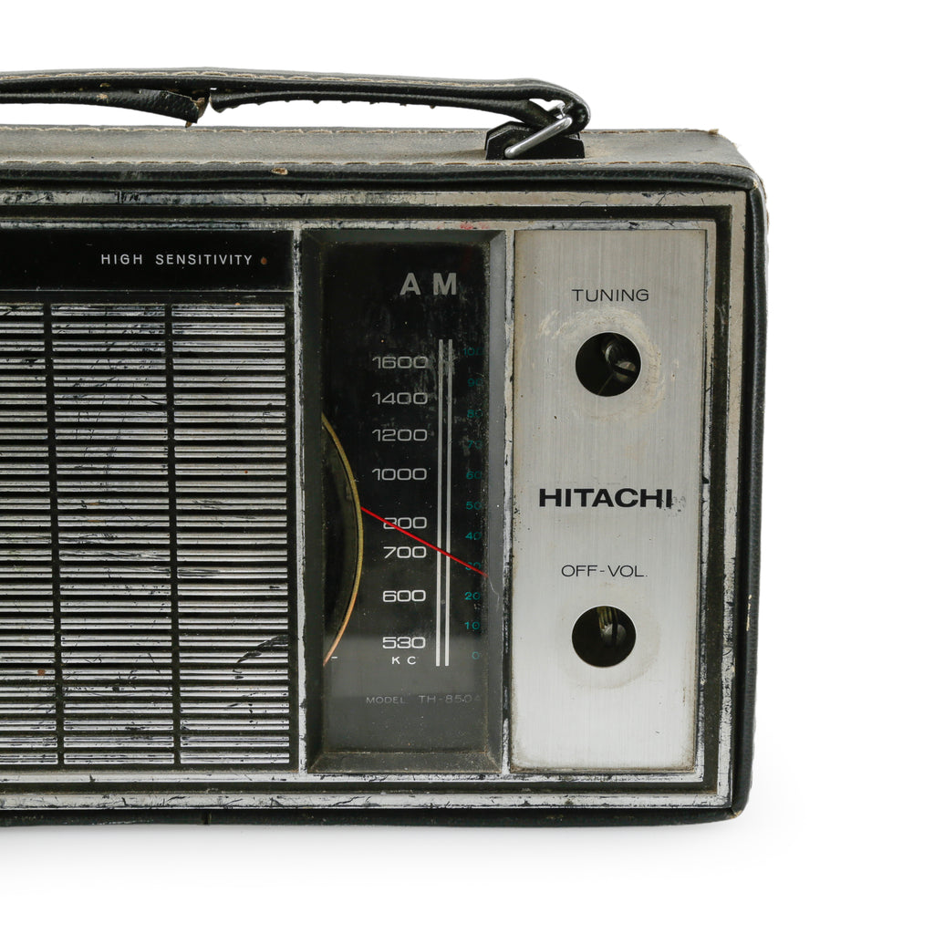 Black Leather and Silver Tone Portable AM Radio
