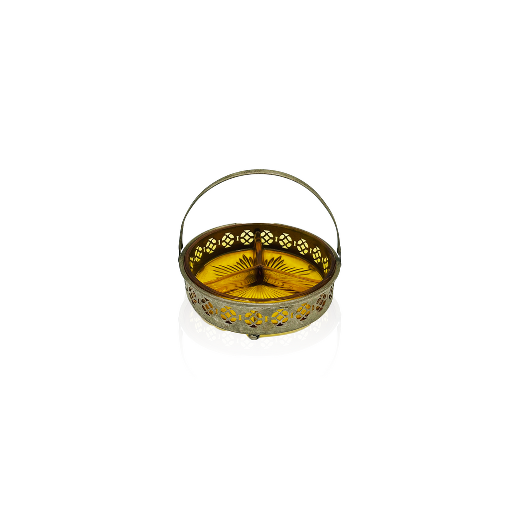 Glass Segmented Serving Dish Holder with Handle