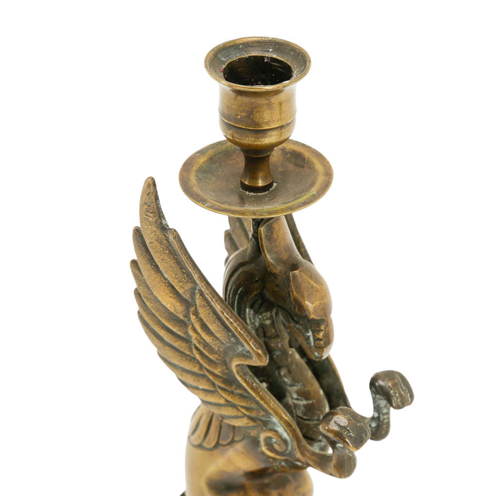 Set of Antique Bronze Griffin Candlestick Holders