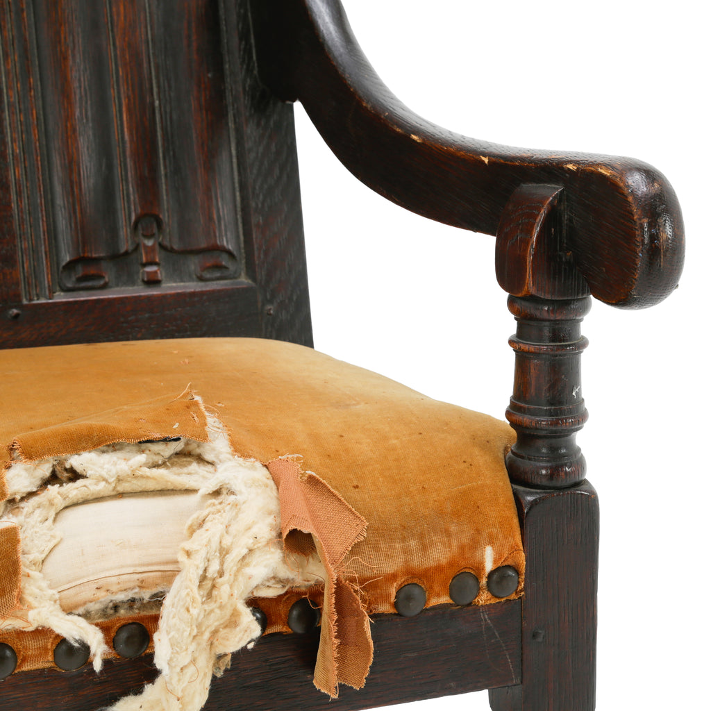 Distressed Dark Oak Carved Jacobean Armchair