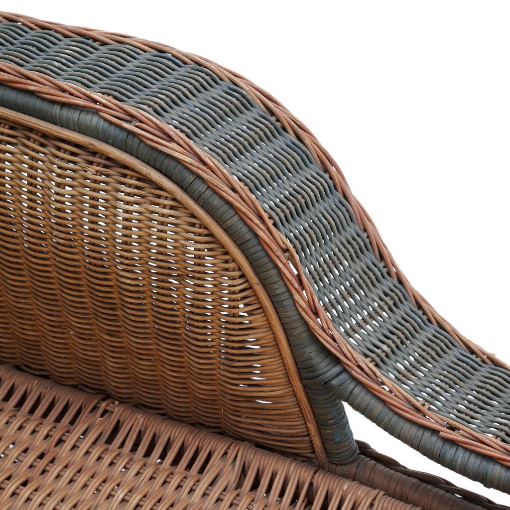 Wicker Chaise Lounge with Sage Green Accents