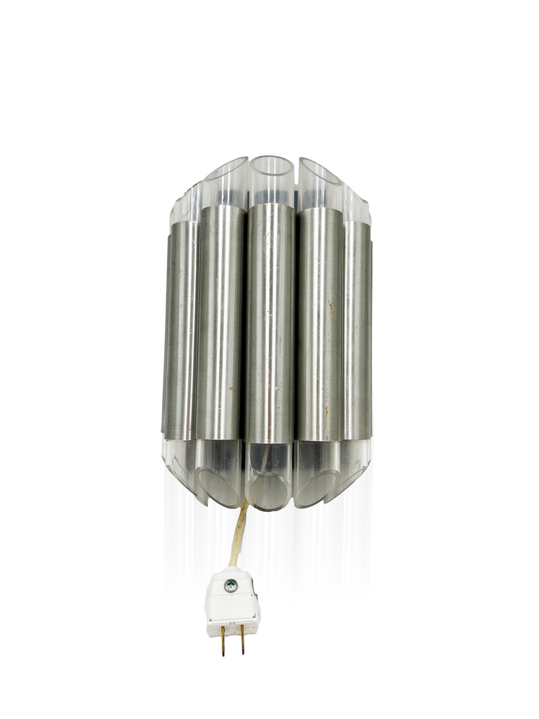 Silver Brushed Metal and Clear Acrylic Cylindrical Sconce