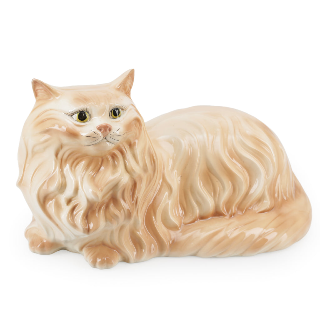 Cream Glazed Ceramic Cat Figurine